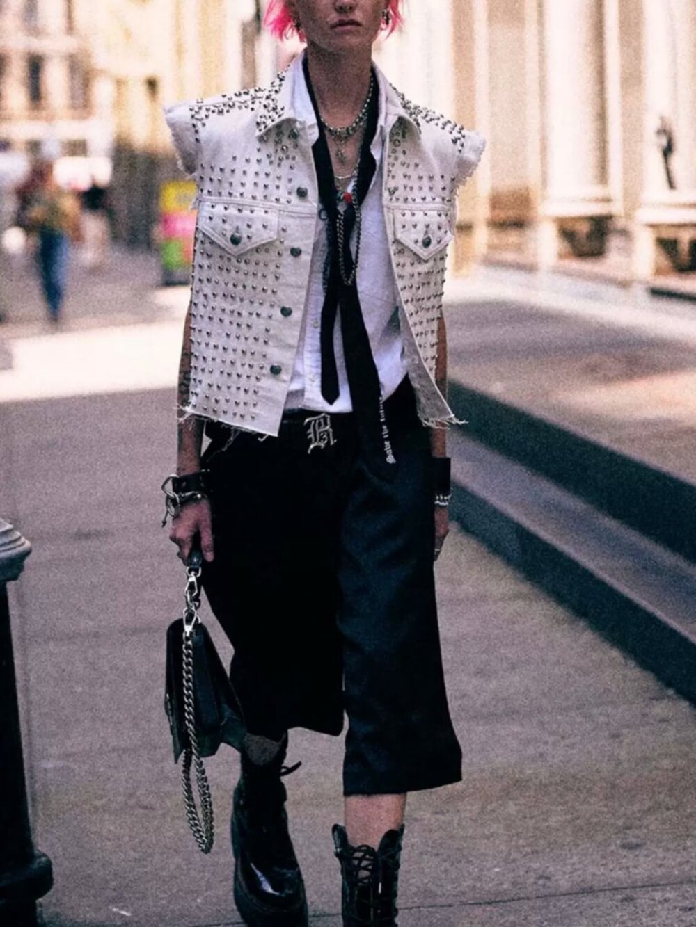 NWT R13 Studded Cropped Denim Vest - Cement White